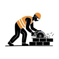 Construction Worker Using a Circular Saw, Silhouette Style vector