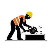 Construction Worker Using a Circular Saw, Silhouette Style Design vector