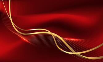 Abstract gold light luxury wave curve with blank space on red design modern creative background vector