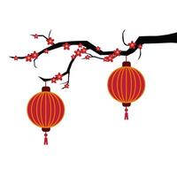 chinese lantern design with branches and flowers vector