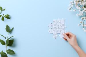 Puzzle pieces of ideas unite, illustrating a content creation strategy filled with innovation and storytelling photo