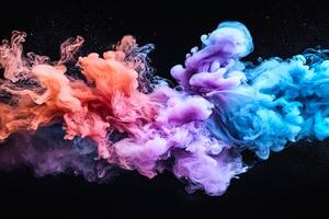 Swirls of colorful smoke on a dark backdrop, showcasing a modern and mystical abstract design photo
