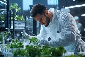 Lab technician analyzing food samples in a sterile environment, focusing on quality testing and safety photo