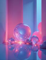 Futuristic neon spheres in abstract geometric space for modern design photo