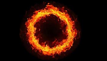 Ring of fire, flames swirling dynamically on dark background, powerful, intensity, energy, power dynamic visual branding. photo