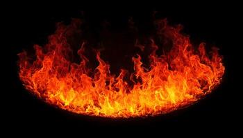 Quarter Ring of fire, vibrant orange red flames swirling dynamically on dark background, powerful, intensity, energy, power and dynamic visual branding. photo