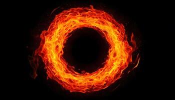 Ring of fire, orange red flames swirling dynamically on dark background, powerful, intensity, energy, power and dynamic visual branding. photo