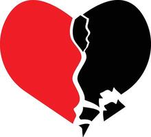 A broken heart with two colors and the black part is more broken as an indication of exhaustion, suitable for social media and logo and sign design, good for print materials and sticker and banners vector