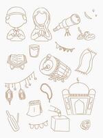 Hand drawn outline ramadan activity collection vector