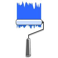 A blue paint roller is being used to paint a white wall. The uneven paint application creates a textured effect on the wall. vector