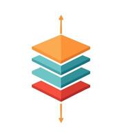 layered structure with arrows flowing through each layer vector