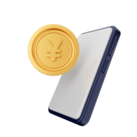 A smartphone with a yuans coin on top of it png