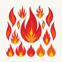Set of Red and Orange Fire Flame Icons for Hot Flaming Design vector
