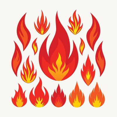 Set of Red and Orange Fire Flame Icons for Hot Flaming Design