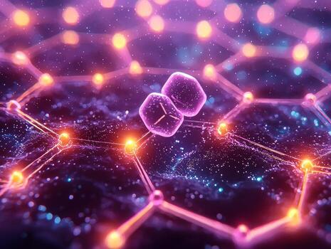 Clean and colorful geometric designs showcase serotonin and dopamine molecules against backdrop of soft gradients and glowing lines highlighting their scientific significance and photo