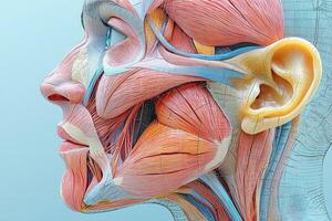 professional illustration presents clear view of facial anatomy depicting intricate layers of skin muscles and bone photo
