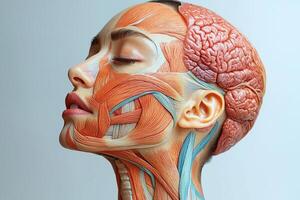 professional illustration demonstrates intricate facial anatomy showcasing layers of skin muscles and bone photo