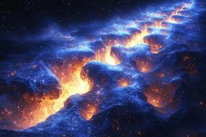 celestial map glows brightly as divine hands trace intricate paths through constellations. cosmic design showcases enchanting beauty and mystery of universe photo
