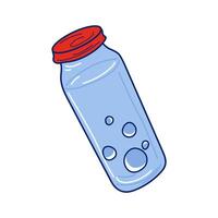 Water in bottle in flat design. Beverage with bubbles in glasses container. illustration isolated. vector
