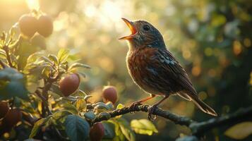 A bird is singing in the sun photo