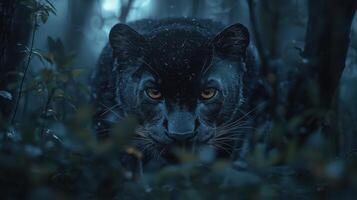 Black panther in the forest at night photo