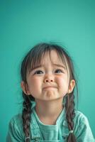 A little girl with braids and a sad expression photo