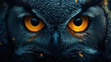 An owl with glowing eyes is shown in this image photo