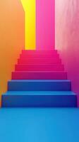 Vibrant Stairway with Color Block Walls, Minimalist Design photo