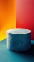 Abstract 3D podium with vibrant orange red and blue color backdrop, photo