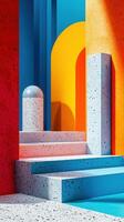Colorful geometric abstract architecture with stairs and cylinder photo