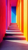 Colorful Stairway With Arches, Vibrant Abstract Architectural Structure, photo