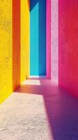 Colorful corridor with bright walls and shadows pattern, digital art photo