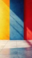 Colorful wall with light shadows, minimalist architecture, abstract design photo