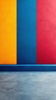 Abstract colorful wall background with empty floor space, modern art photo