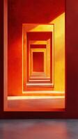 Abstract orange corridor with repeating doorways and light, minimal design photo