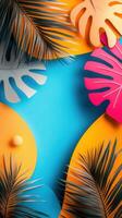 Abstract tropical leaves design in vivid colors paper cut style photo