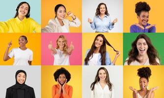 A vibrant collage showcases a group of diverse, joyful individuals smiling and engaging with each other. photo