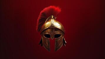 a spartan helmet on a red background photo
