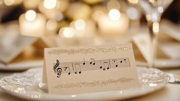 a place setting with a place card with music notes photo