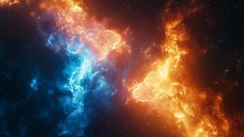 two blue and orange flames are shown in space photo