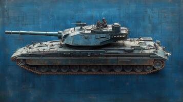 an old tank on a blue background photo
