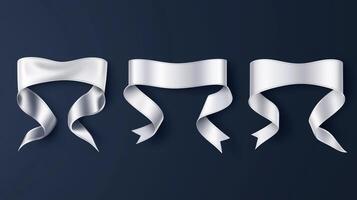 three white ribbons on a dark background photo