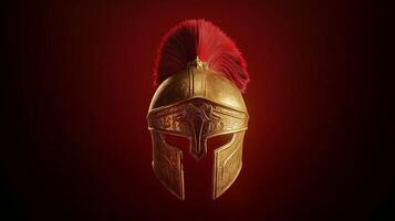 a spartan helmet on a dark red background photo