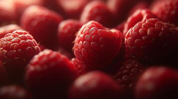 close up of raspberries on a black background photo