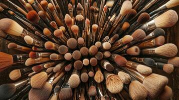 many different types of makeup brushes are arranged in a circle photo