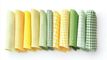 a row of green and yellow gingham napkins photo