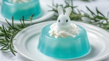 a blue jello with a bunny on top photo