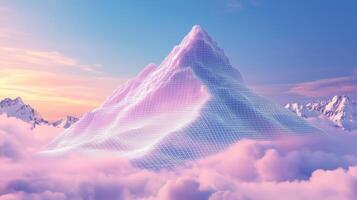 A pink tint, mountain look digitized with grid lines on a sunny day with blue skies. photo