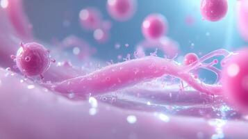 a pink cell is floating in water photo