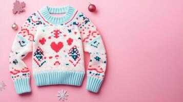 a sweater with hearts on it and snowflakes photo